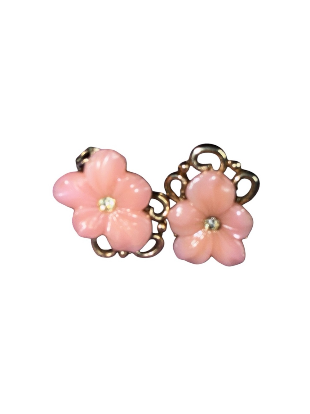 Trifari Pink Floral Clip-On Earrings Vintage